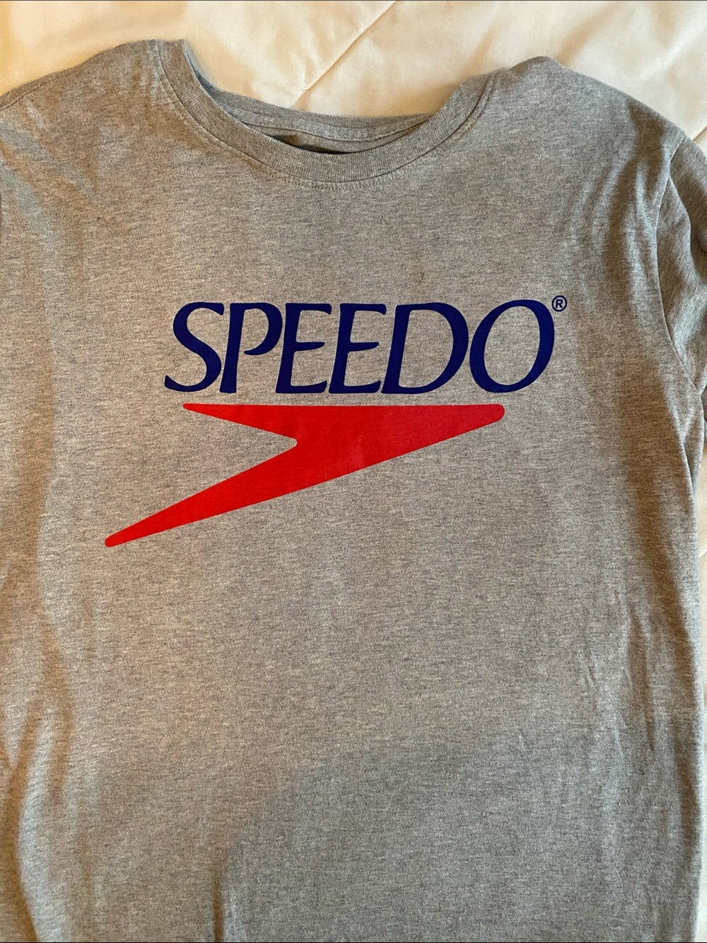 Speedo Gray Tee with Blue Logo and Red Accent